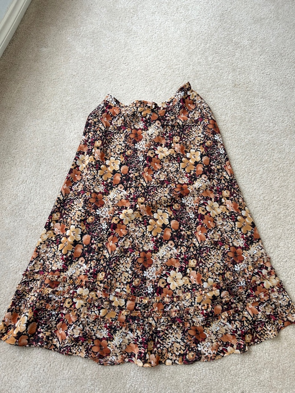 Fall Floral Tiered Maxi Skirt Warm Tones Sz Medium by Coldwater Creek